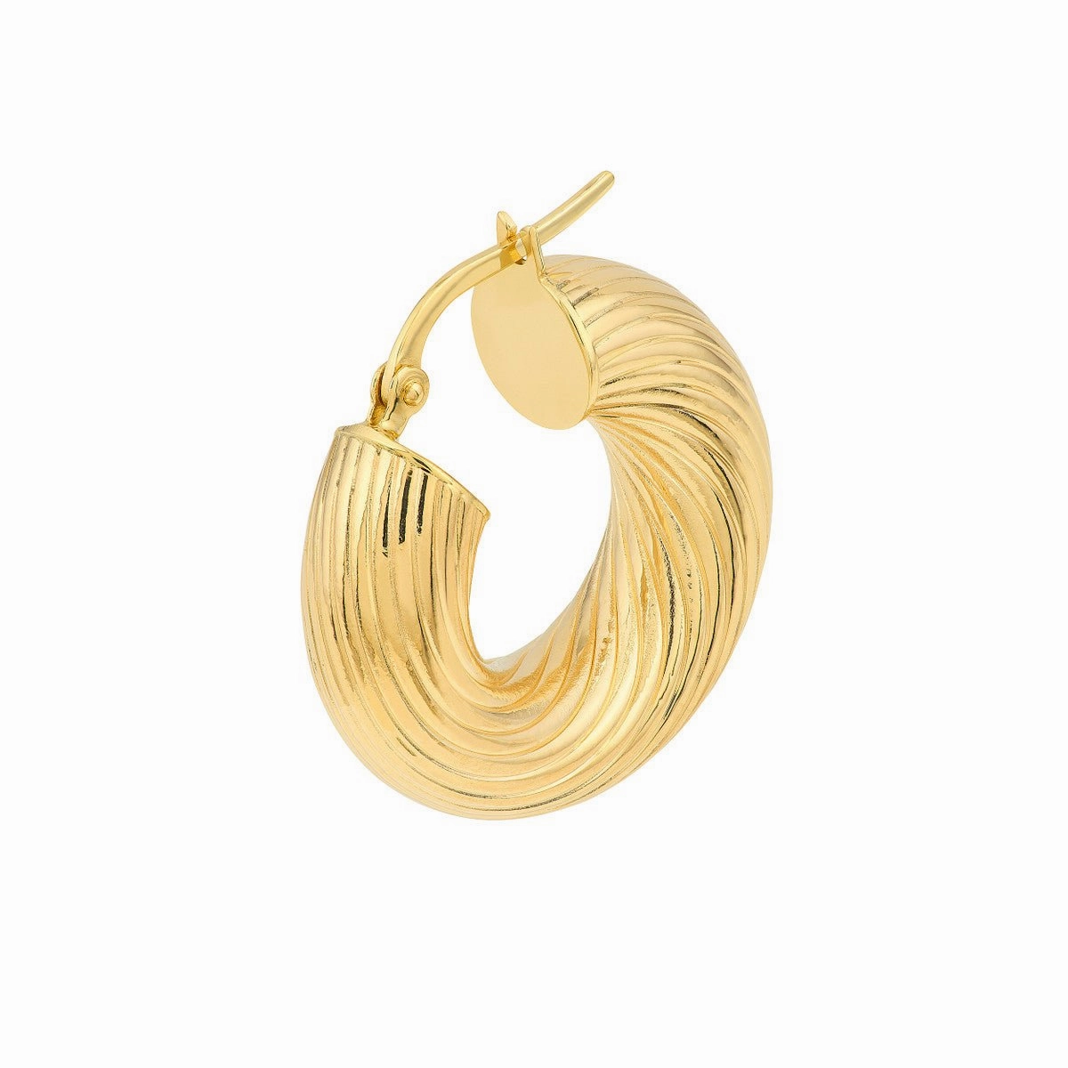 14K Yellow Gold 10.00mm Textured Round Tube Hoop Earrings