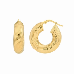 14K Yellow Gold 10.00mm Textured Round Tube Hoop Earrings