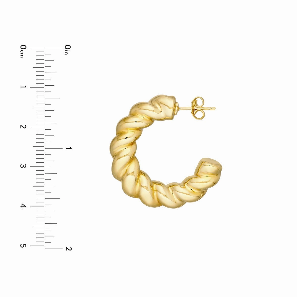14K Yellow Gold Puff Textured Twist Open Hoop Earrings