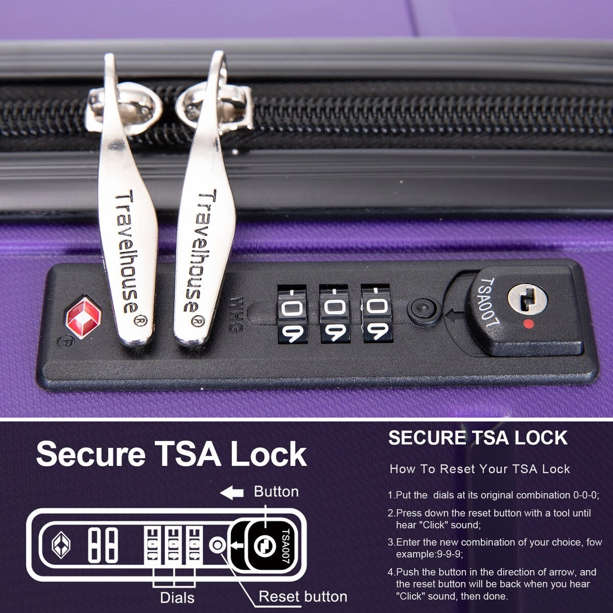 3Pcs Hardshell Durable Luggage Suitcase with TSA Lock and Wheels