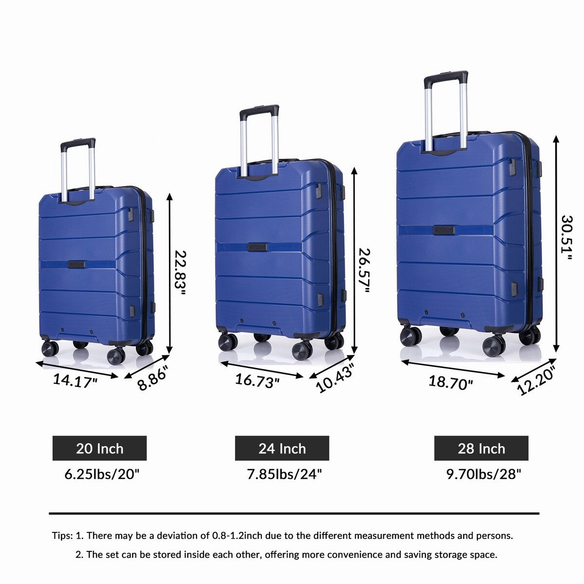 3Pcs Hardshell Durable Luggage Suitcase with TSA Lock and Wheels