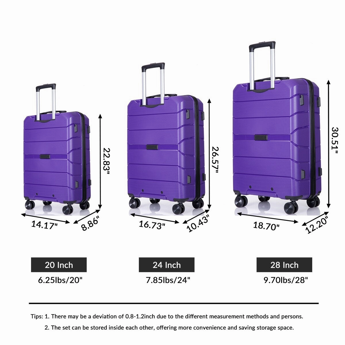 3Pcs Hardshell Durable Luggage Suitcase with TSA Lock and Wheels