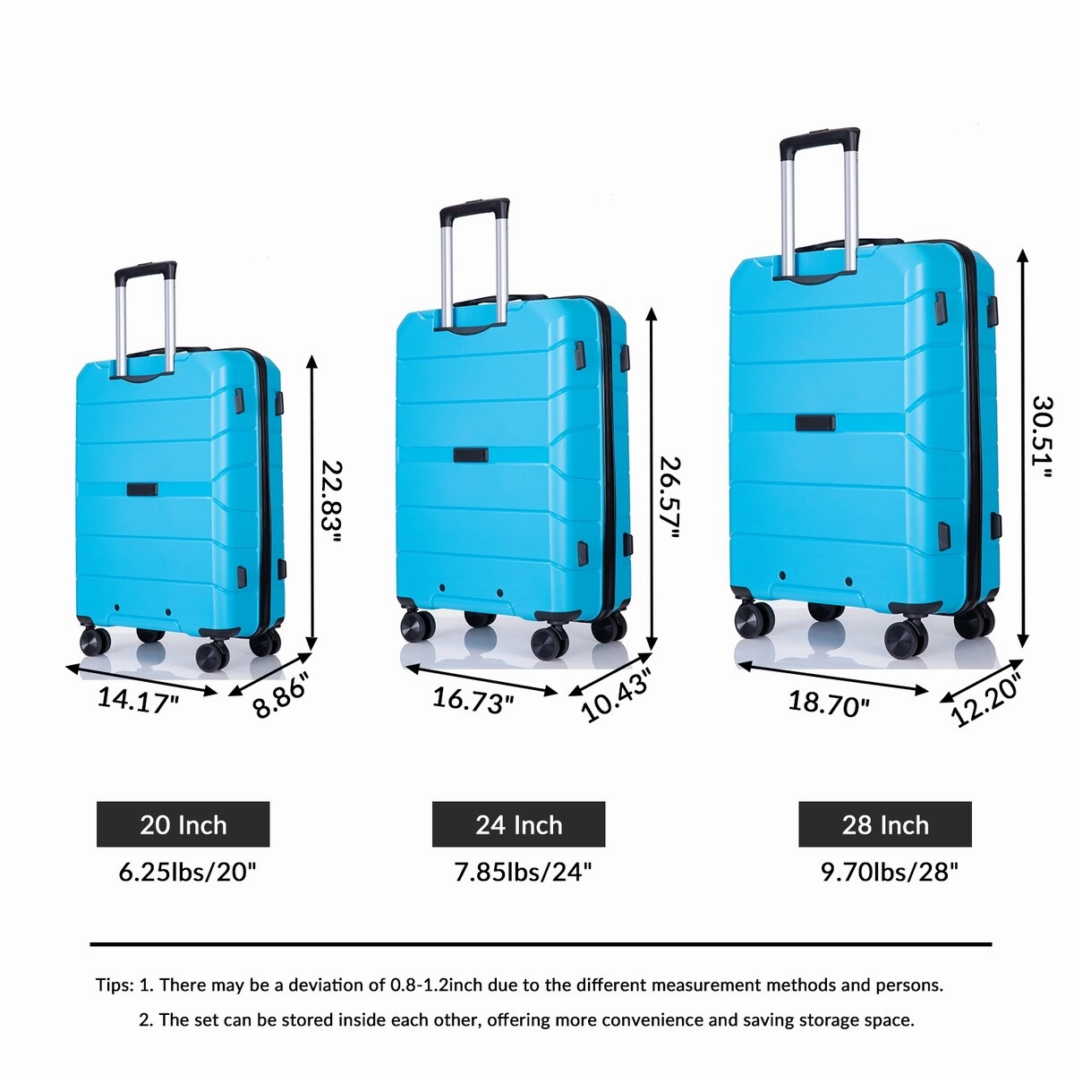 3Pcs Hardshell Durable Luggage Suitcase with TSA Lock and Wheels
