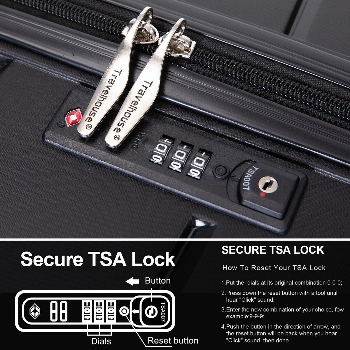 3Pcs Hardshell Durable Luggage Suitcase with TSA Lock and Wheels