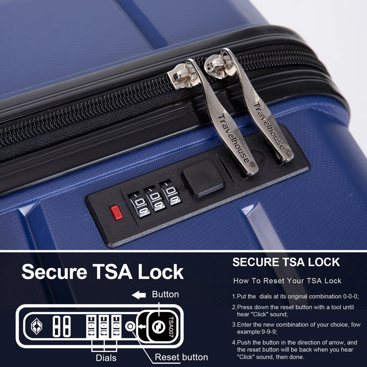 3Pcs Hardshell Durable Luggage Suitcase with TSA Lock and Wheels