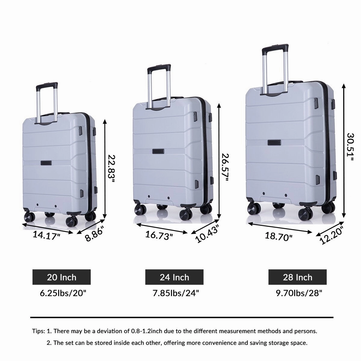 3Pcs Hardshell Durable Luggage Suitcase with TSA Lock and Wheels