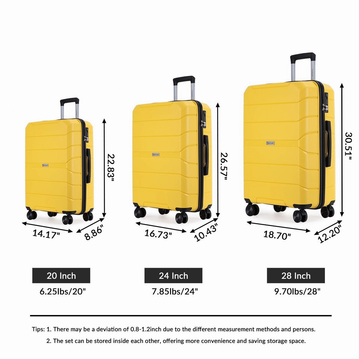 3Pcs Hardshell Durable Luggage Suitcase with TSA Lock and Wheels