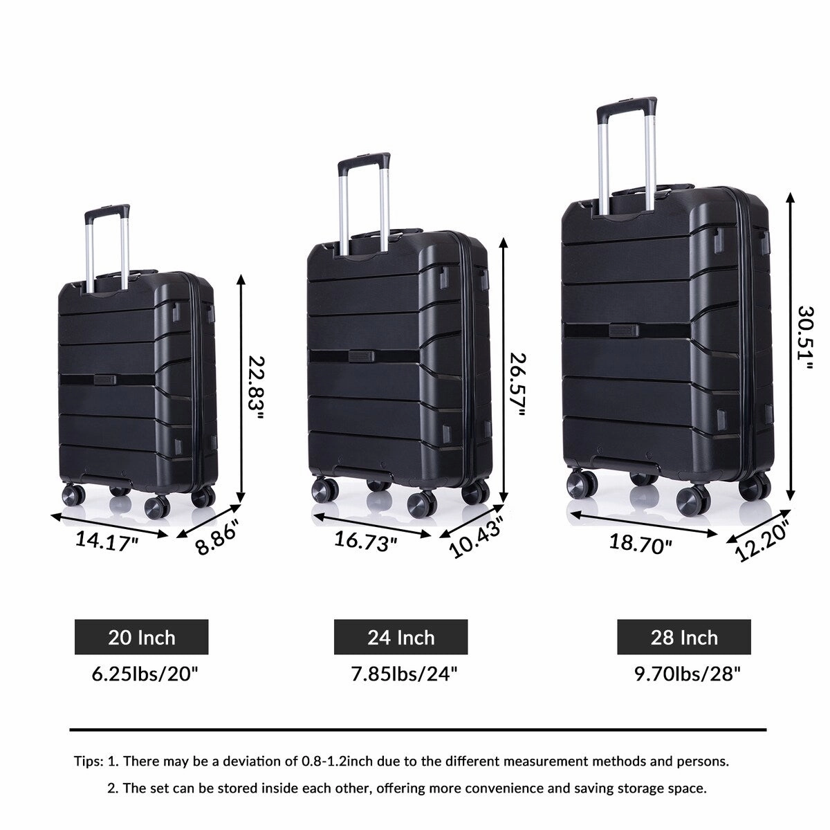 3Pcs Hardshell Durable Luggage Suitcase with TSA Lock and Wheels