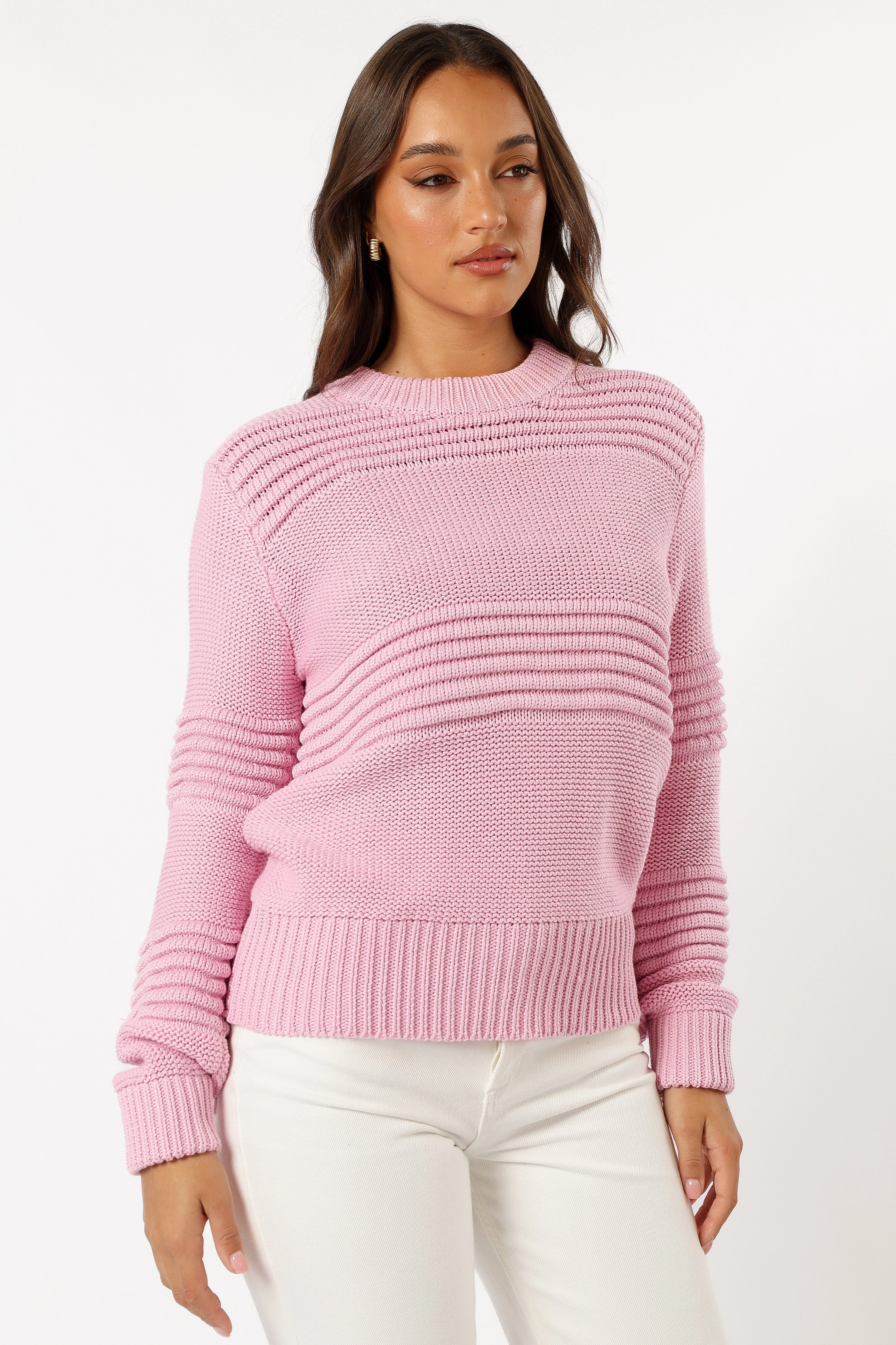Beckett Textured Stripe Knit Sweater - Pink