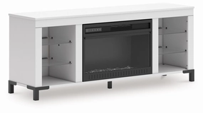 Brollevi White TV Stand With Fireplace
