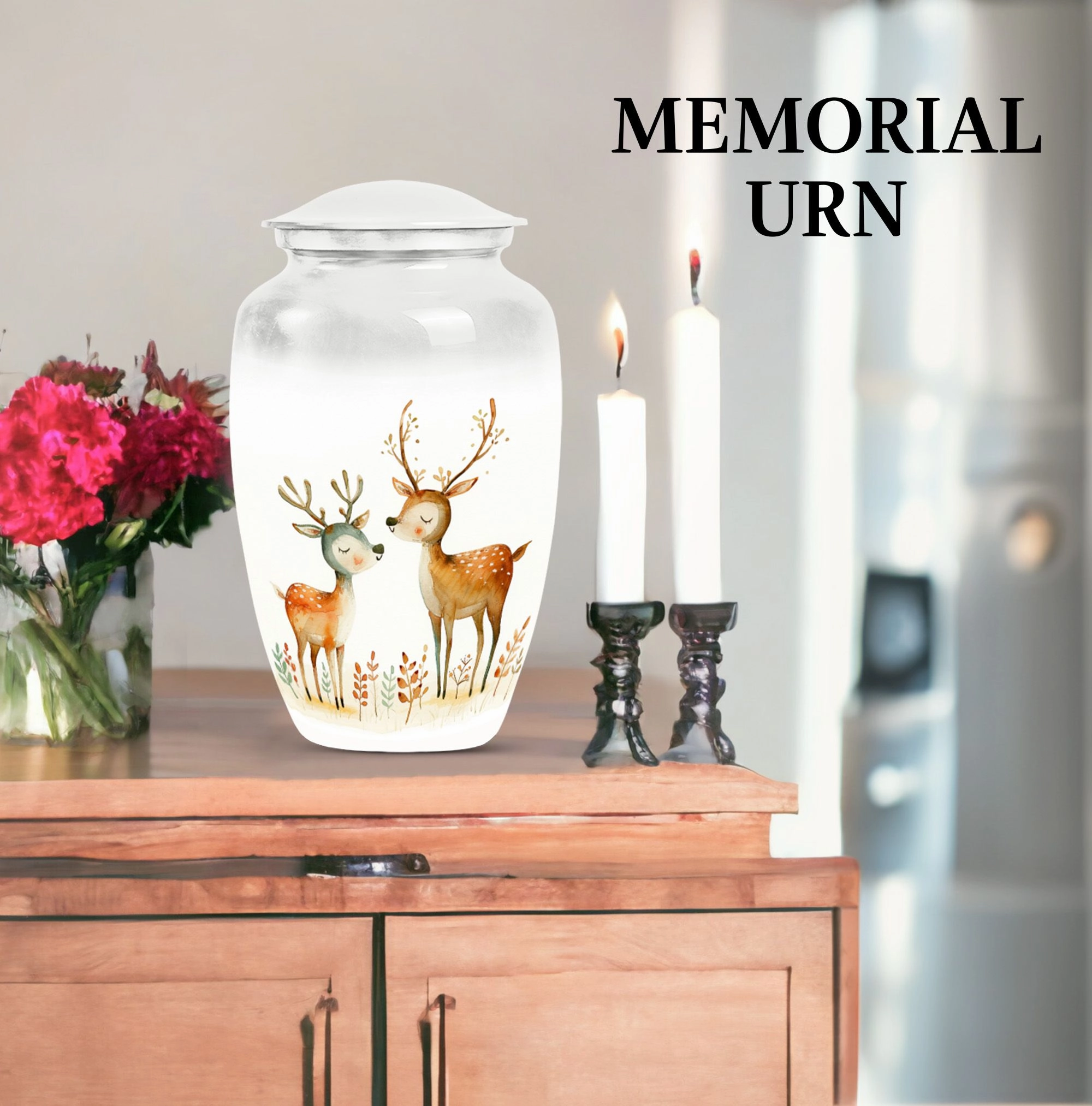 Classic Deer Tribute: Spacious Memorial Urn for Cherished Remains