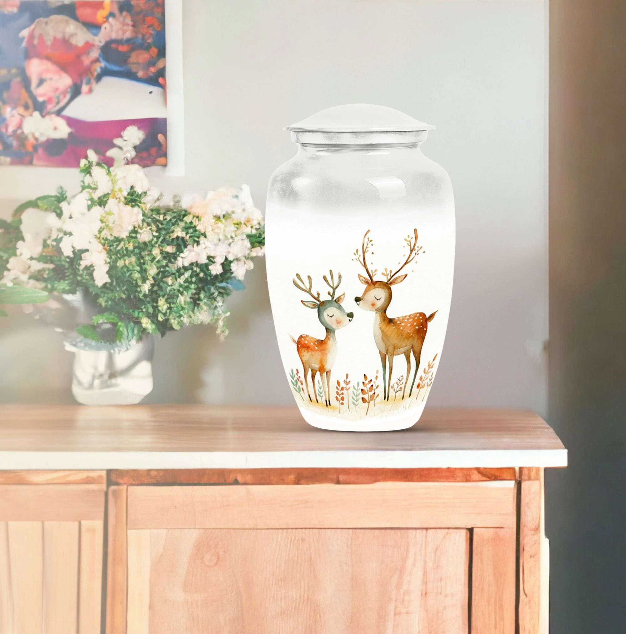 Classic Deer Tribute: Spacious Memorial Urn for Cherished Remains