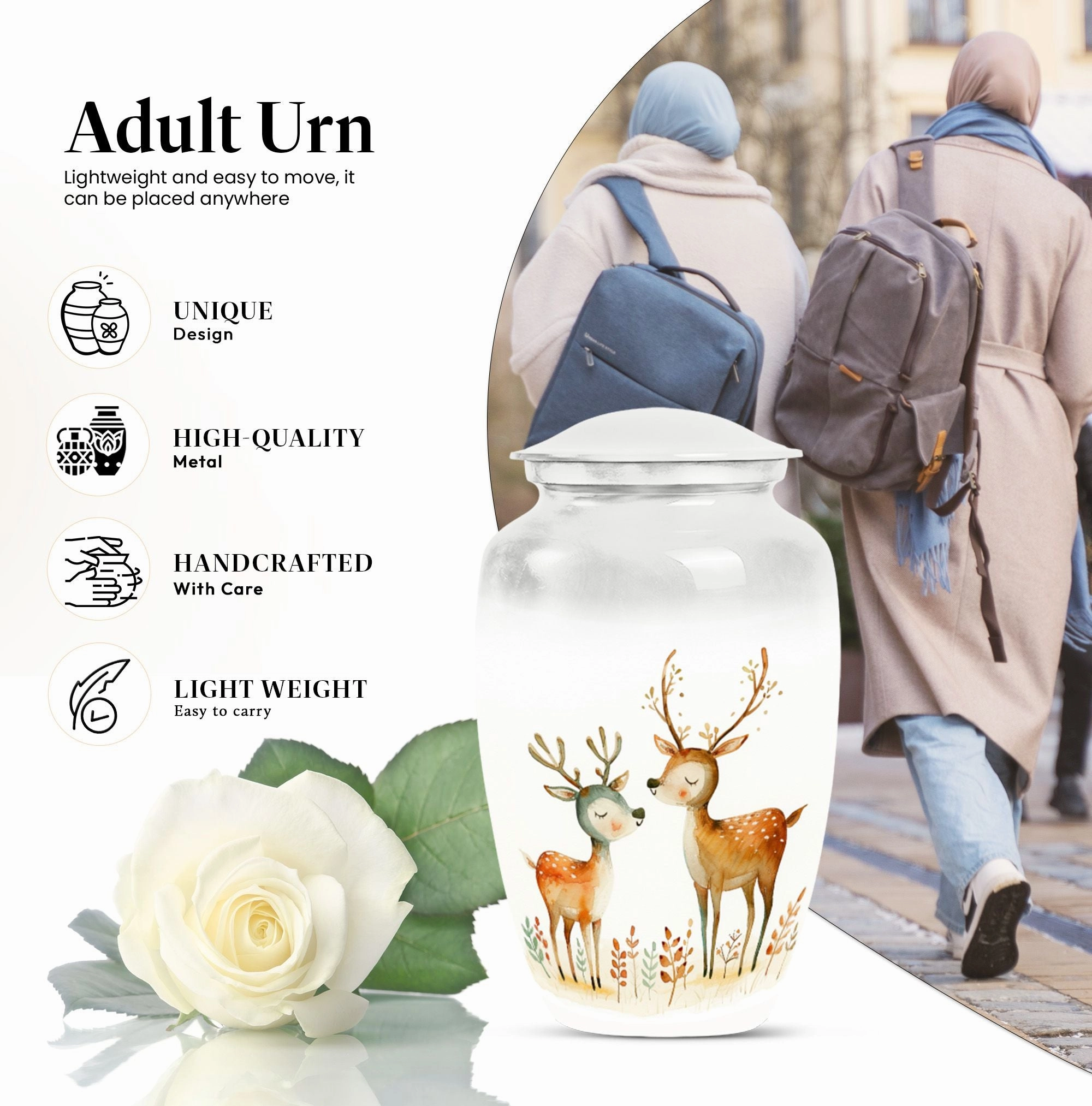 Classic Deer Tribute: Spacious Memorial Urn for Cherished Remains