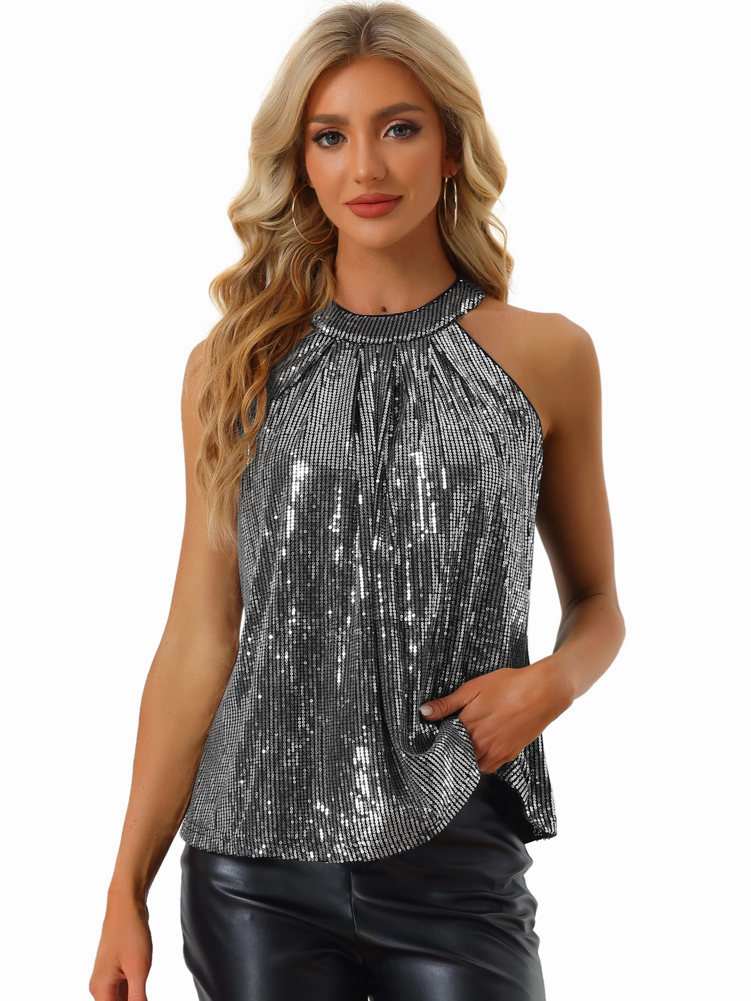 Cocktail Sparkle Sleeveless Vest Tank Camisole Sequin Halter Top