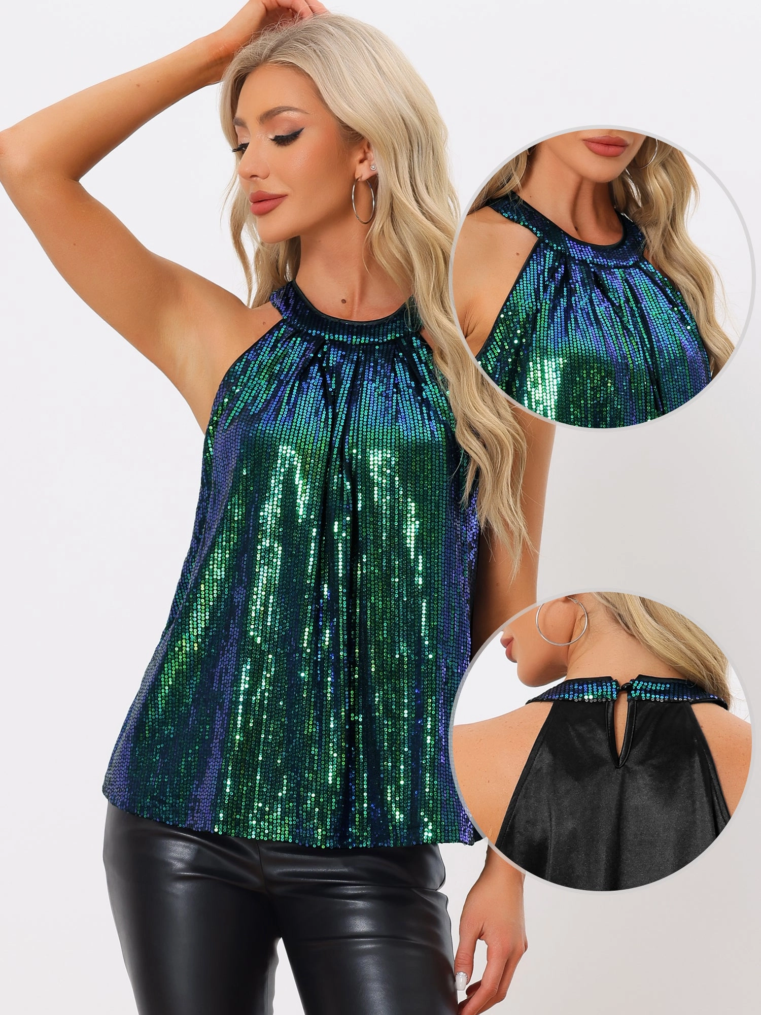 Cocktail Sparkle Sleeveless Vest Tank Camisole Sequin Halter Top