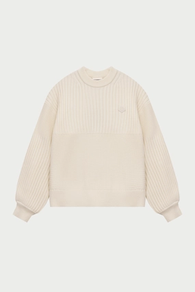 CONTRAST KNIT OVERSIZED CREW - ECRU