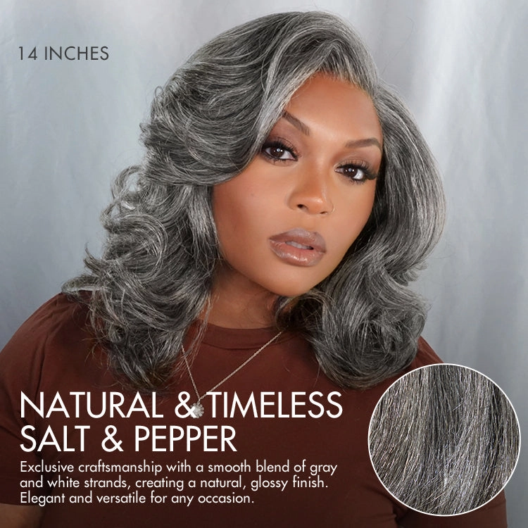 Crazy Wednesday | Layered Blowout Salt and Pepper Glueless Grey Wig Minimalist HD Lace Shoulder Length Wavy Wig