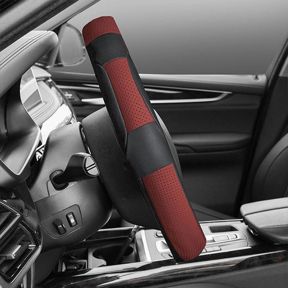 Deluxe Full Grain Authentic Leather Steering Wheel Cover Red