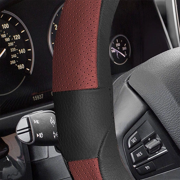 Deluxe Full Grain Authentic Leather Steering Wheel Cover Red