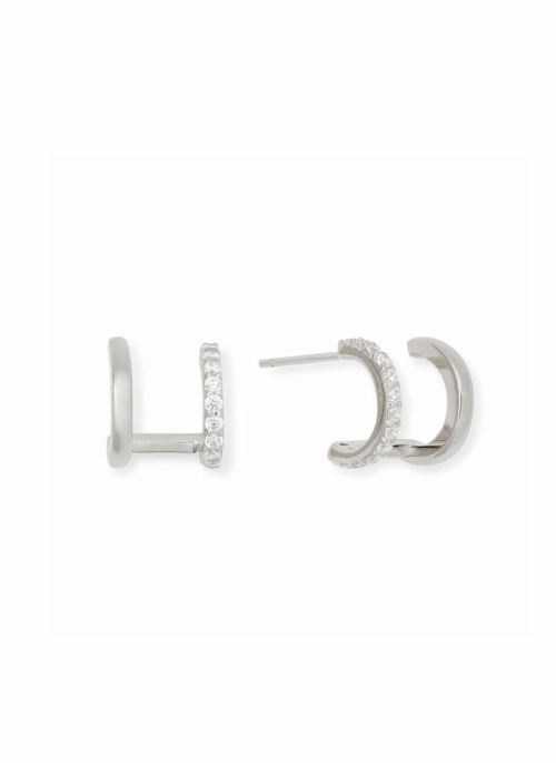Double Row Huggies in Sterling Silver