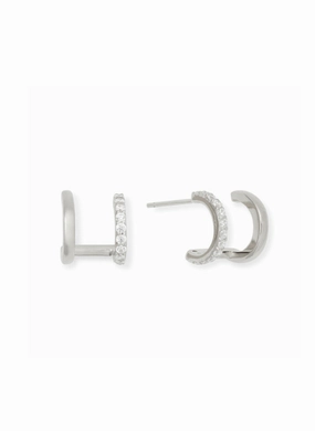 Double Row Huggies in Sterling Silver