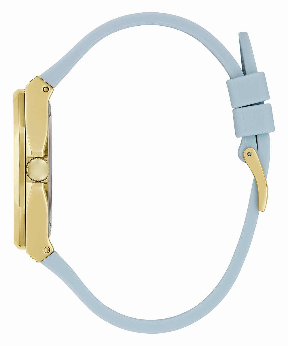 GUESS Ladies Light Blue Gold Tone Multi-function Watch