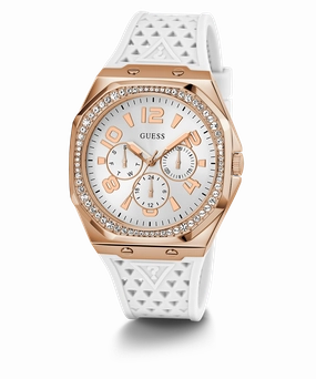 GUESS Ladies White Rose Gold Tone Multi-function Watch
