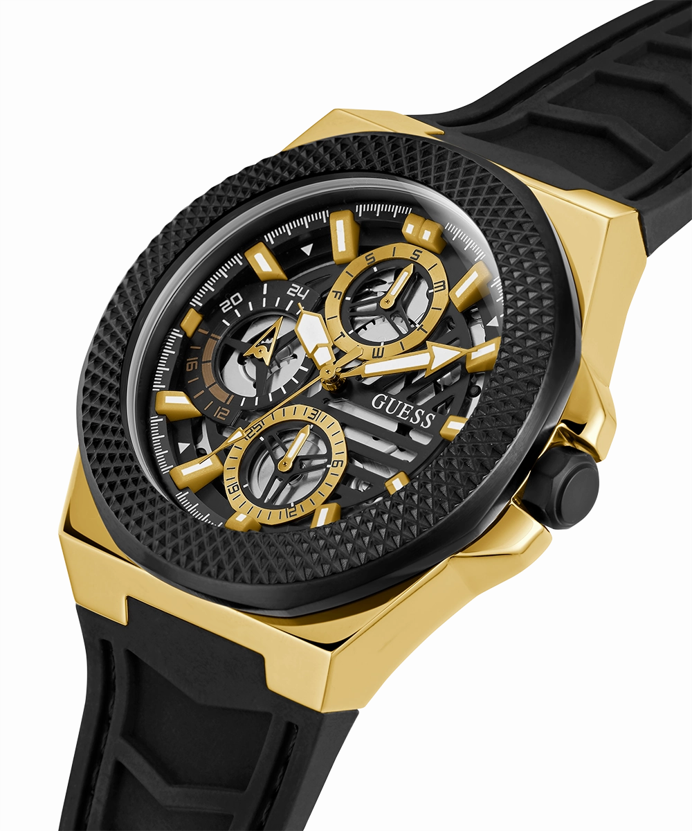 GUESS Mens Black 2-Tone Multi-function Watch
