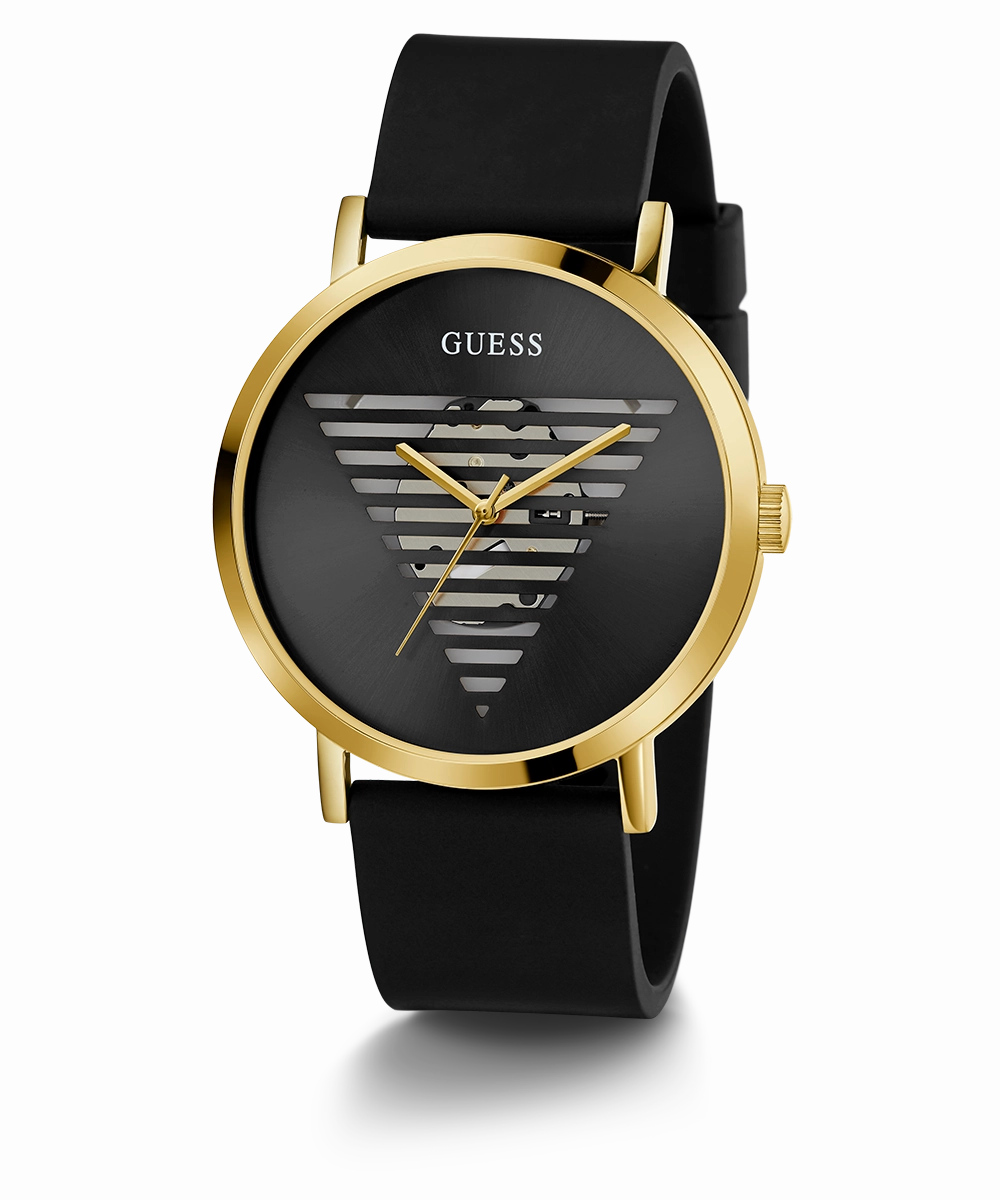 GUESS Mens Black Gold Tone Analog Watch