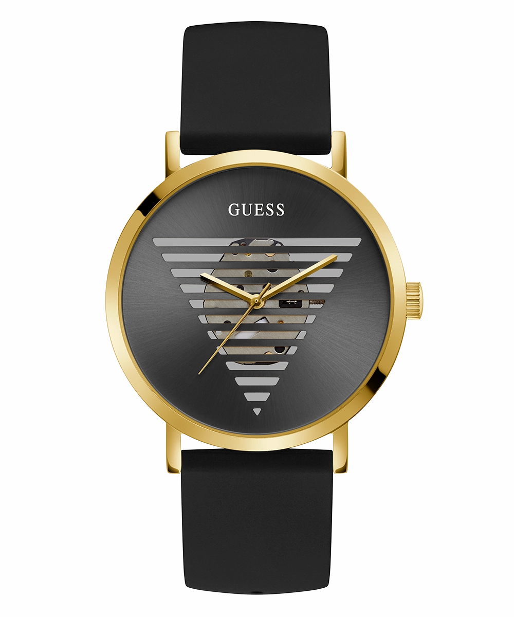 GUESS Mens Black Gold Tone Analog Watch