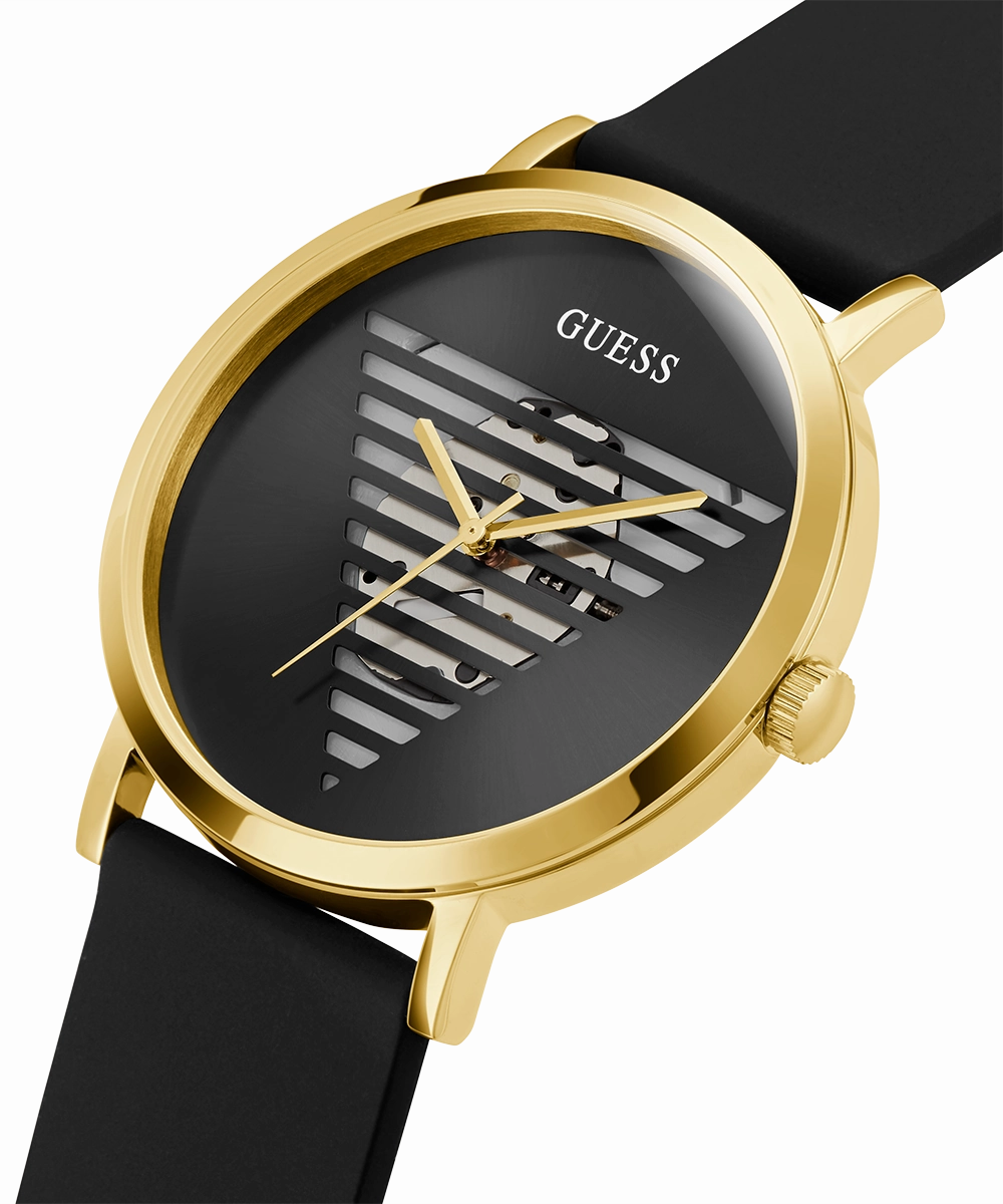 GUESS Mens Black Gold Tone Analog Watch