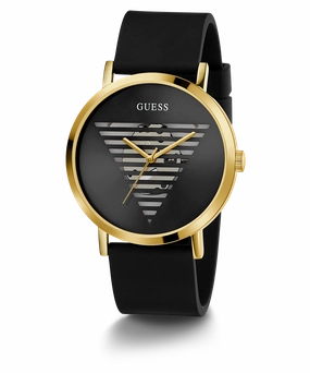GUESS Mens Black Gold Tone Analog Watch