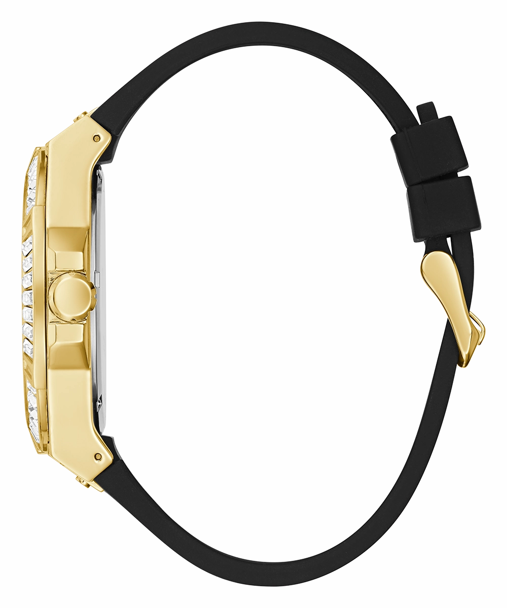 GUESS Mens Black Gold Tone Multi-function Watch
