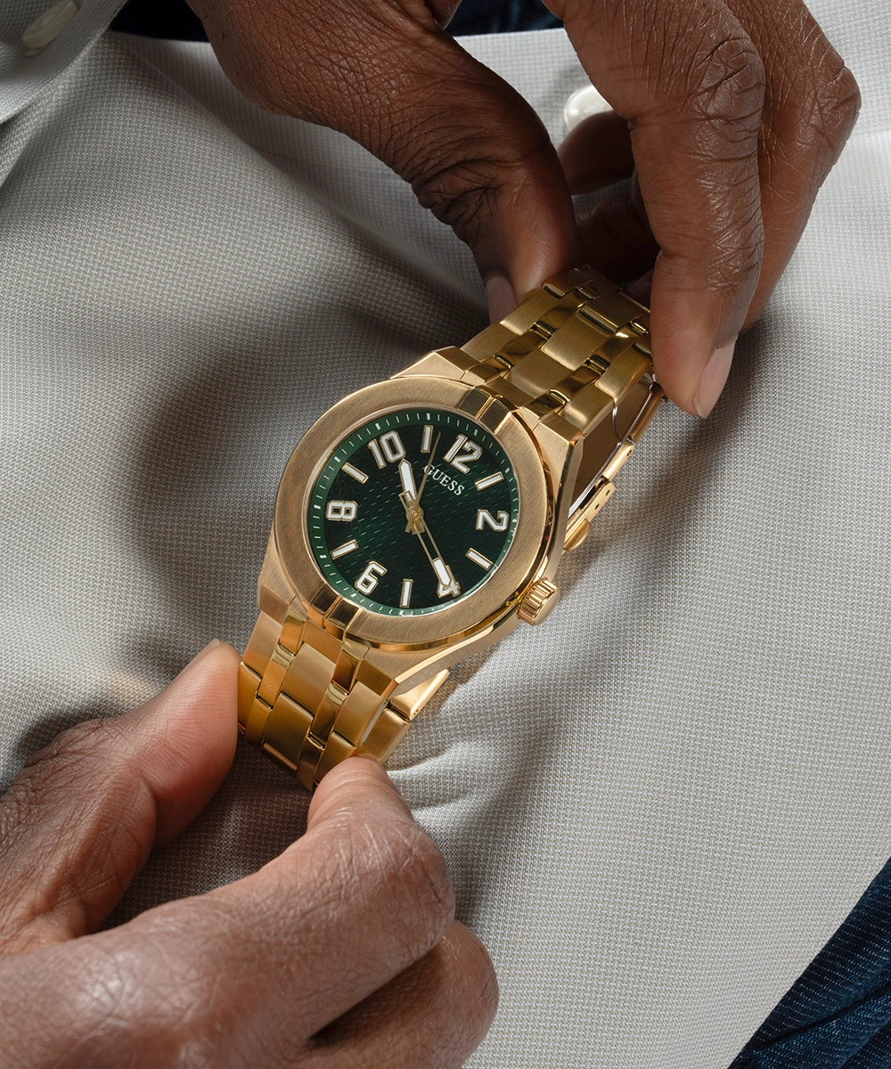 GUESS Mens Gold Tone Analog Watch