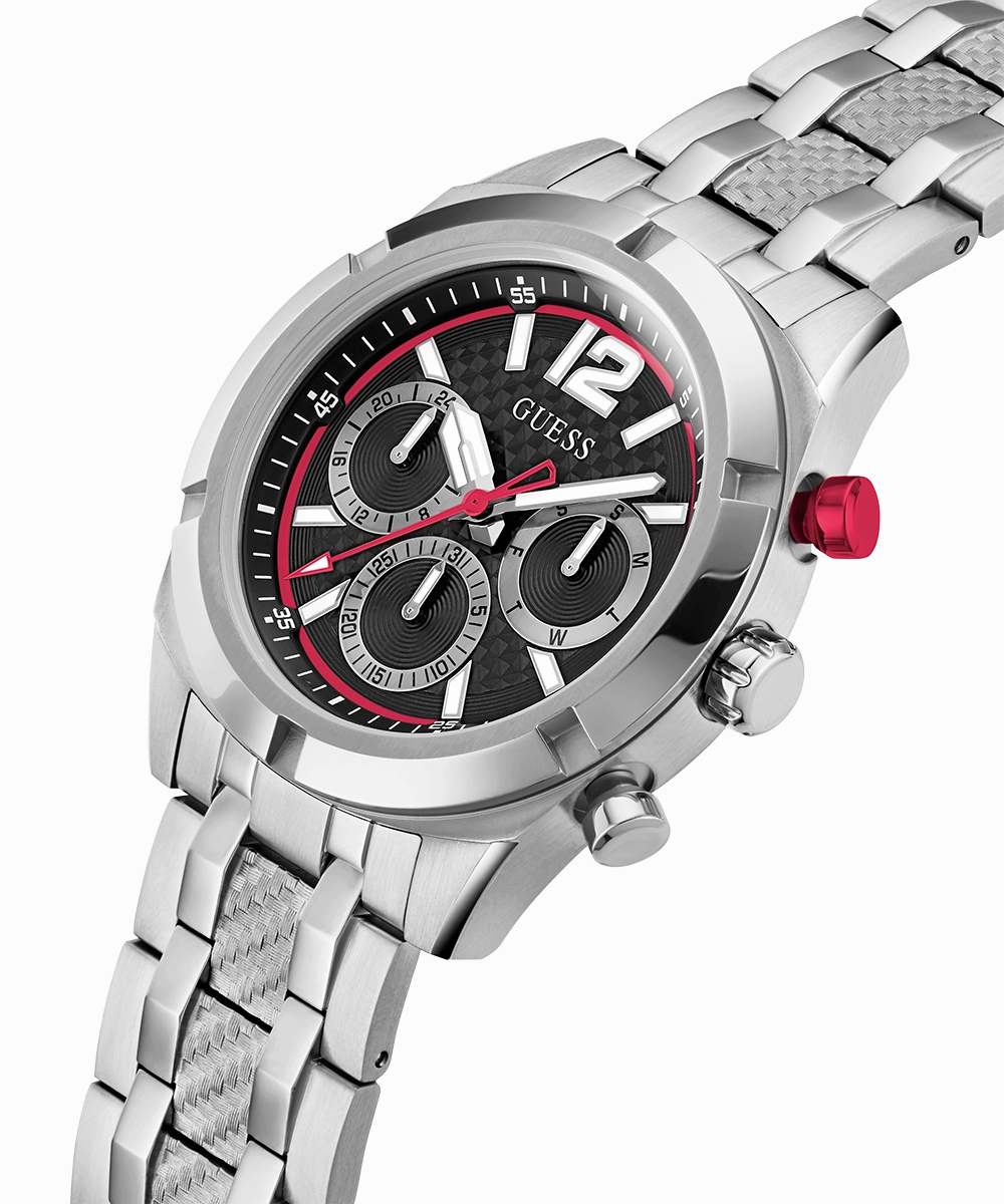 GUESS Mens Silver Tone Multi-function Watch