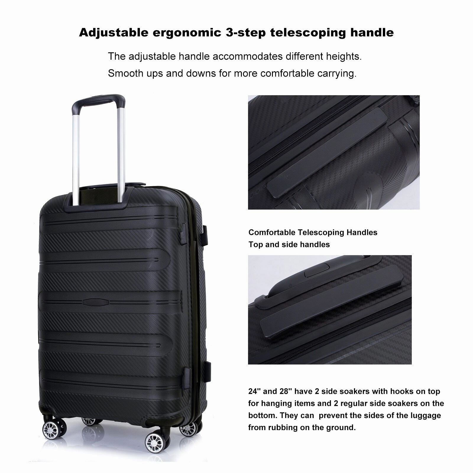 Hardshell Suitcase Spinner Wheels PP Luggage Sets Lightweight Durable Suitcase with TSA Lock,3-Piece Set (20/24/28)