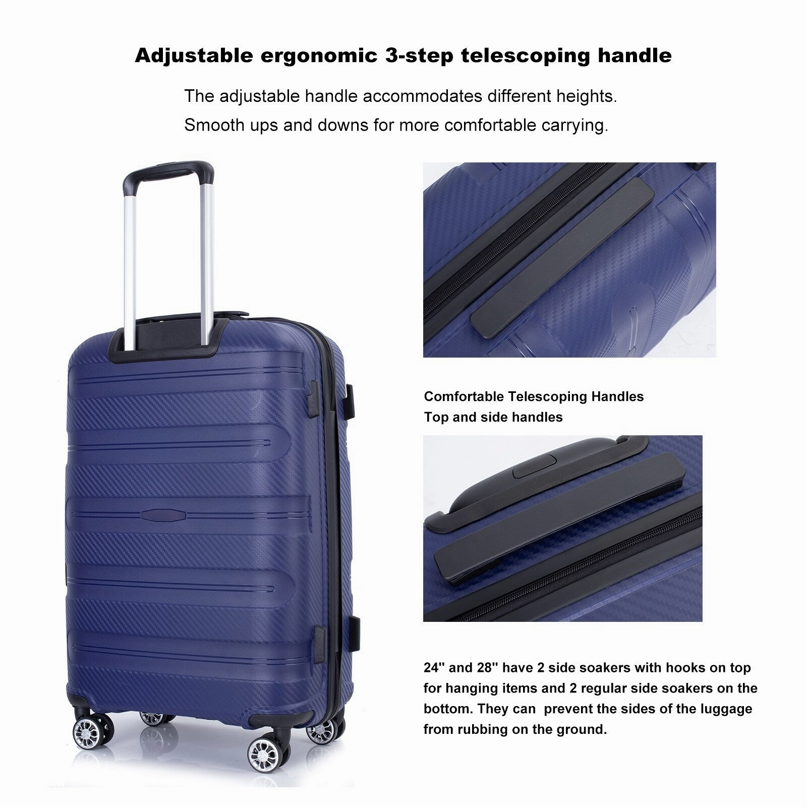 Hardshell Suitcase Spinner Wheels PP Luggage Sets Lightweight Durable Suitcase with TSA Lock,3-Piece Set (20/24/28)