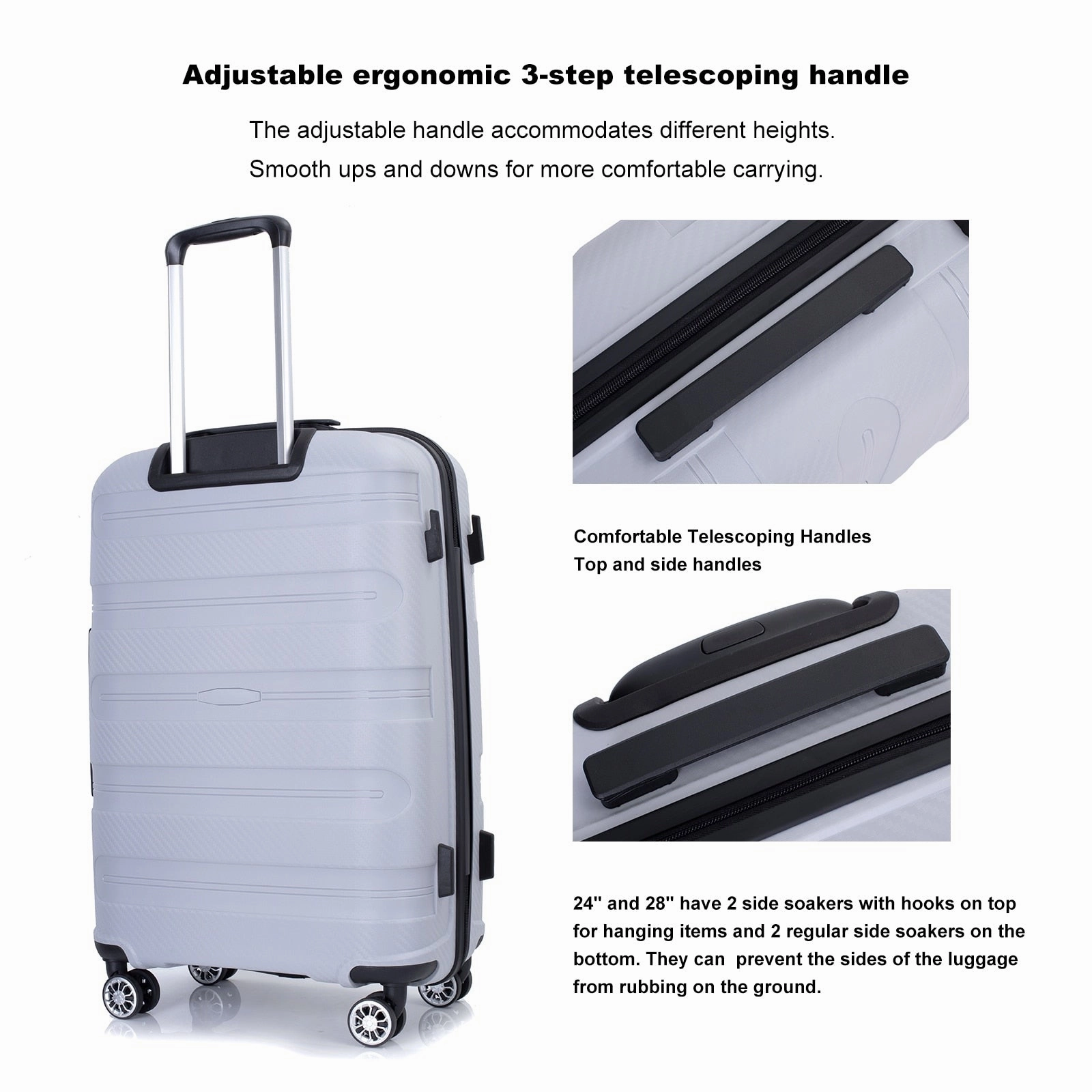 Hardshell Suitcase Spinner Wheels PP Luggage Sets Lightweight Durable Suitcase with TSA Lock,3-Piece Set (20/24/28)