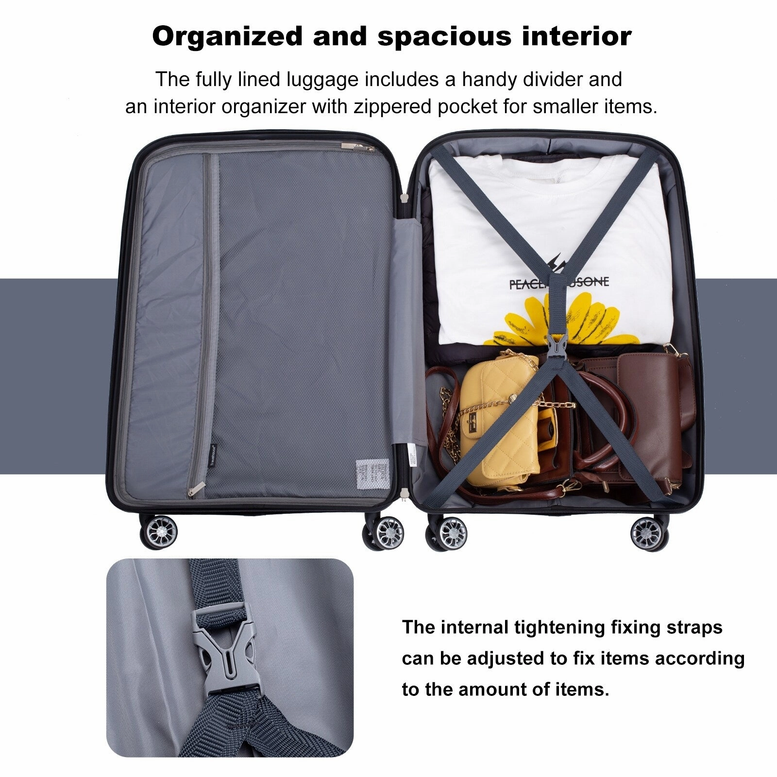 Hardshell Suitcase Spinner Wheels PP Luggage Sets Lightweight Durable Suitcase with TSA Lock,3-Piece Set (20/24/28)