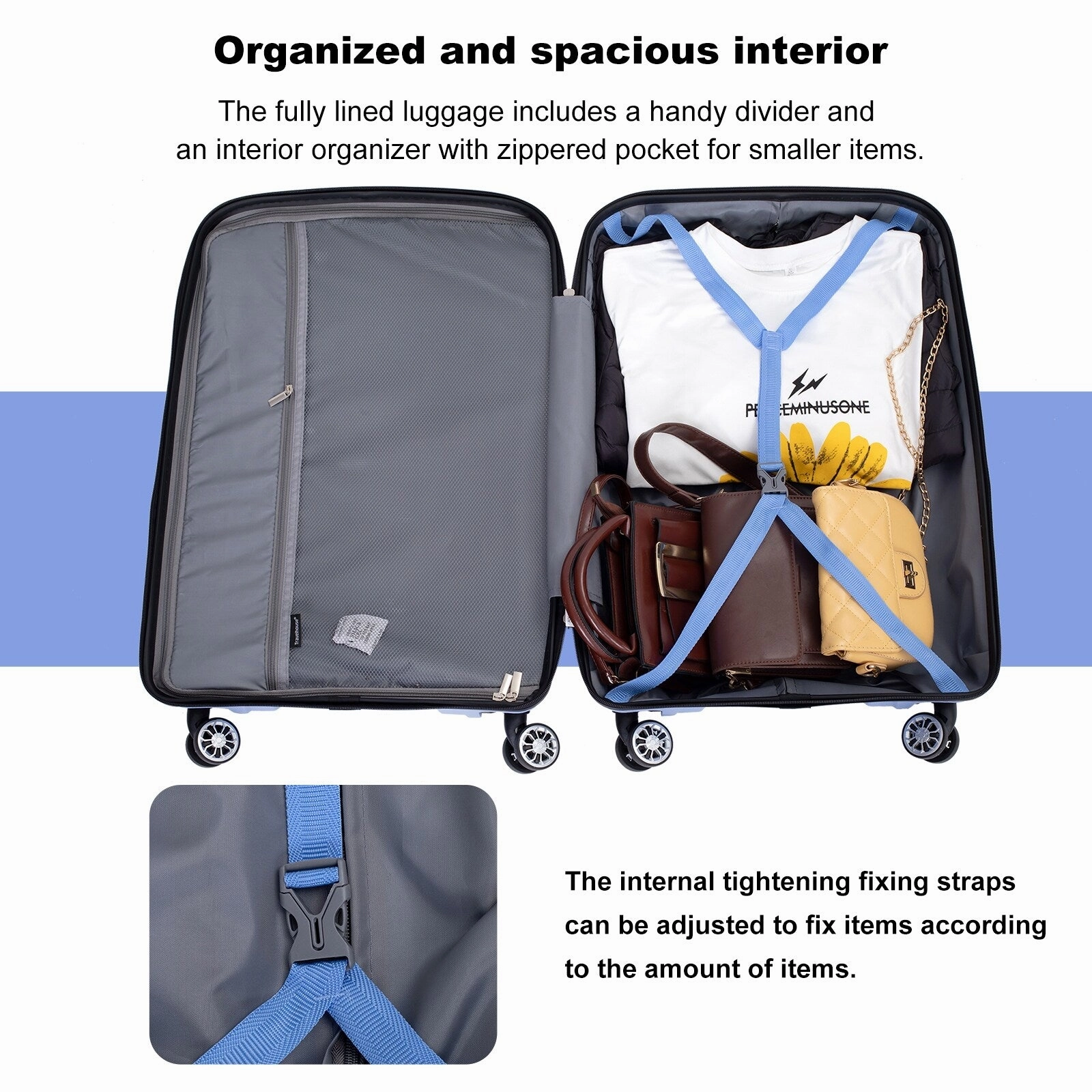 Hardshell Suitcase Spinner Wheels PP Luggage Sets Lightweight Durable Suitcase with TSA Lock,3-Piece Set (20/24/28)