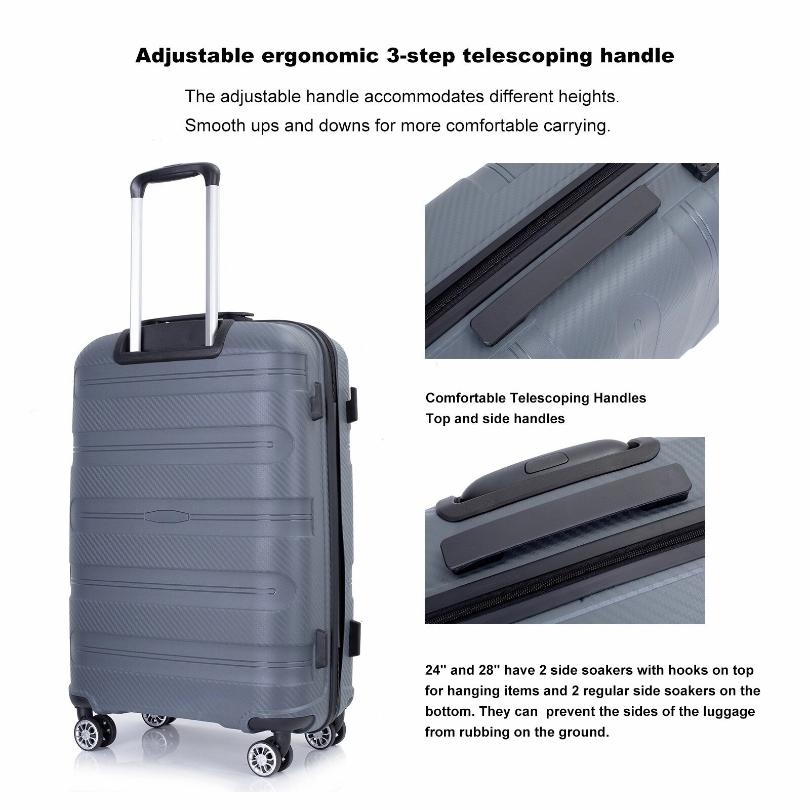 Hardshell Suitcase Spinner Wheels PP Luggage Sets Lightweight Durable Suitcase with TSA Lock,3-Piece Set (20/24/28)