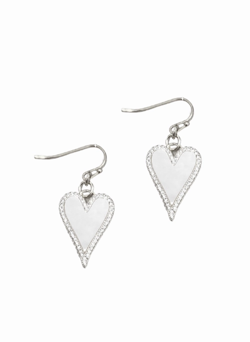 Heart and Pearl Pave Earrings Silver