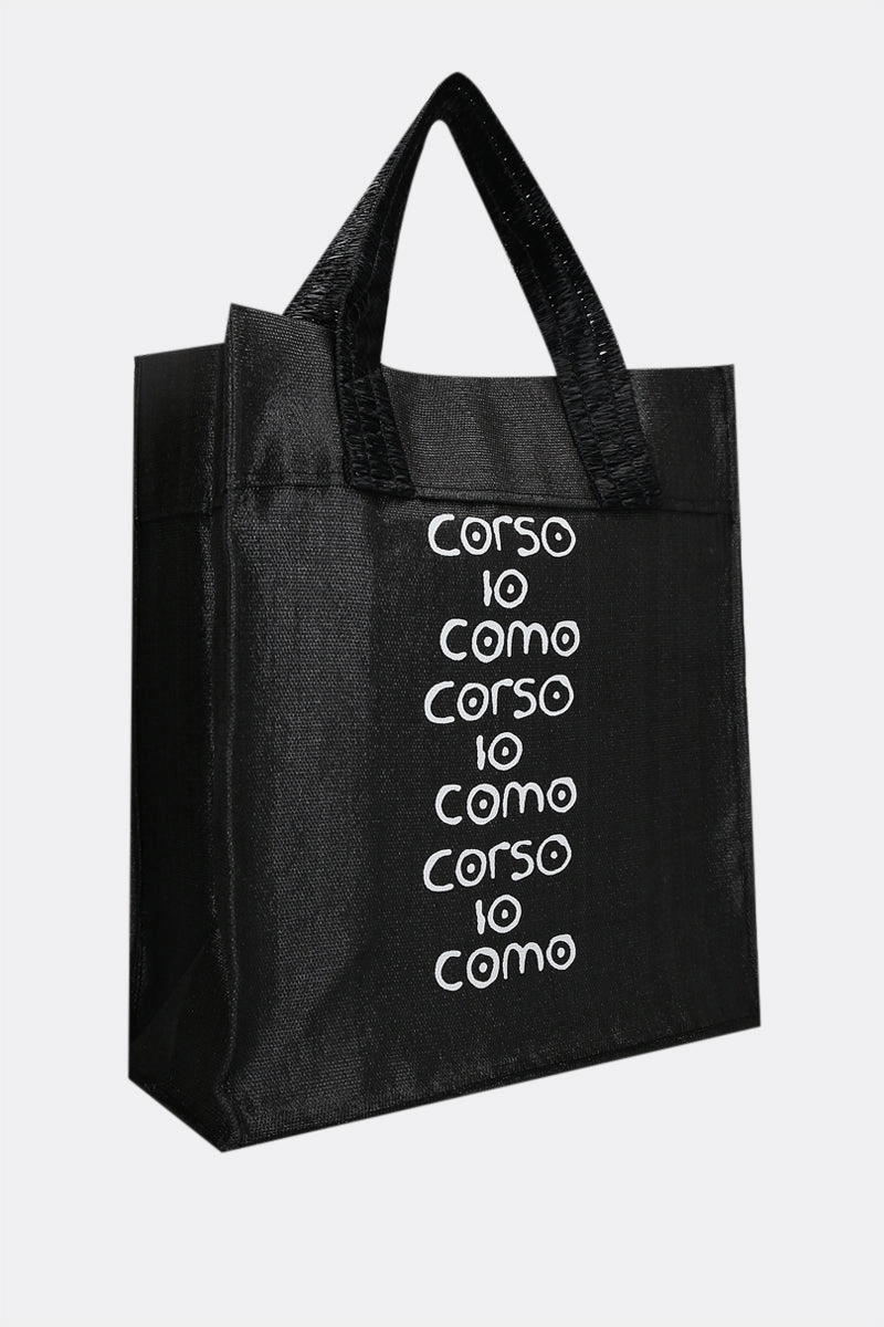 logo print raffia tote bag
