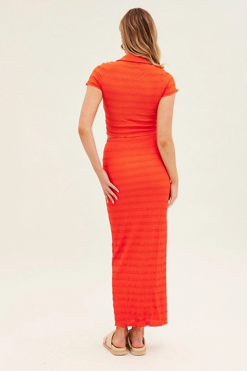 Orange Maxi Skirt Bodycon Textured Jersey