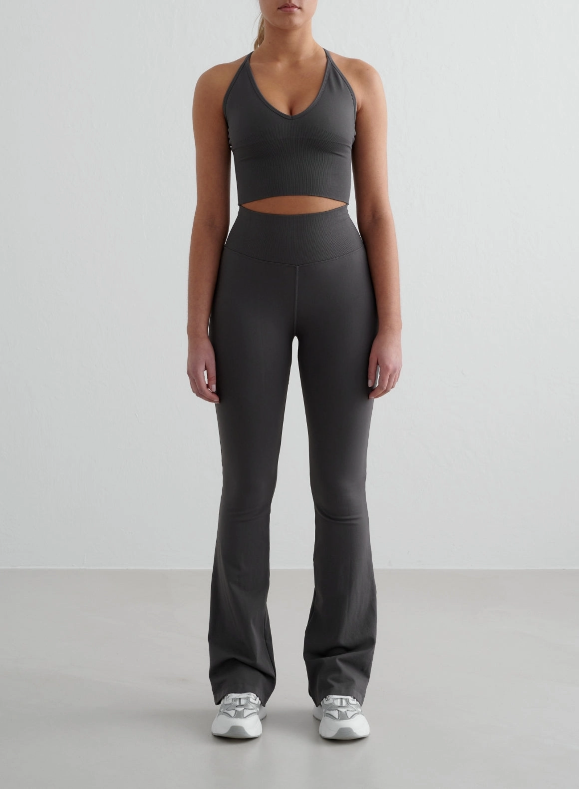 Shadow Grey Shape Seamless Flare Tights & Cross Back Bralette Set