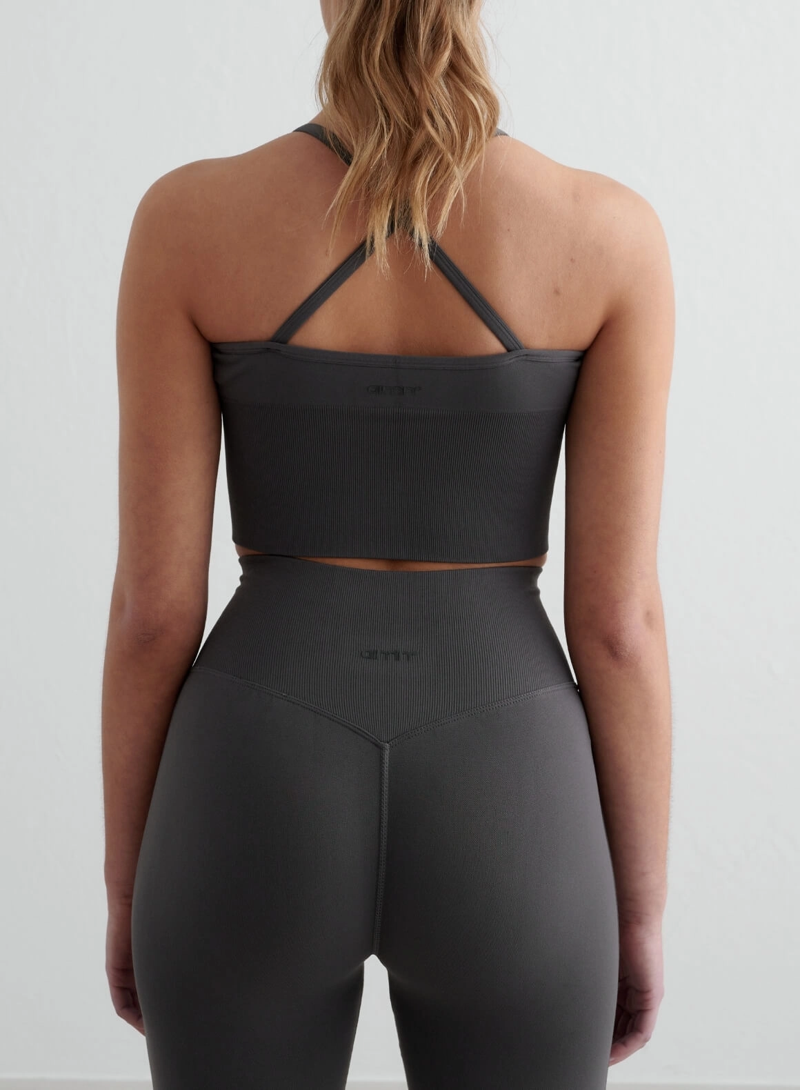 Shadow Grey Shape Seamless Flare Tights & Cross Back Bralette Set