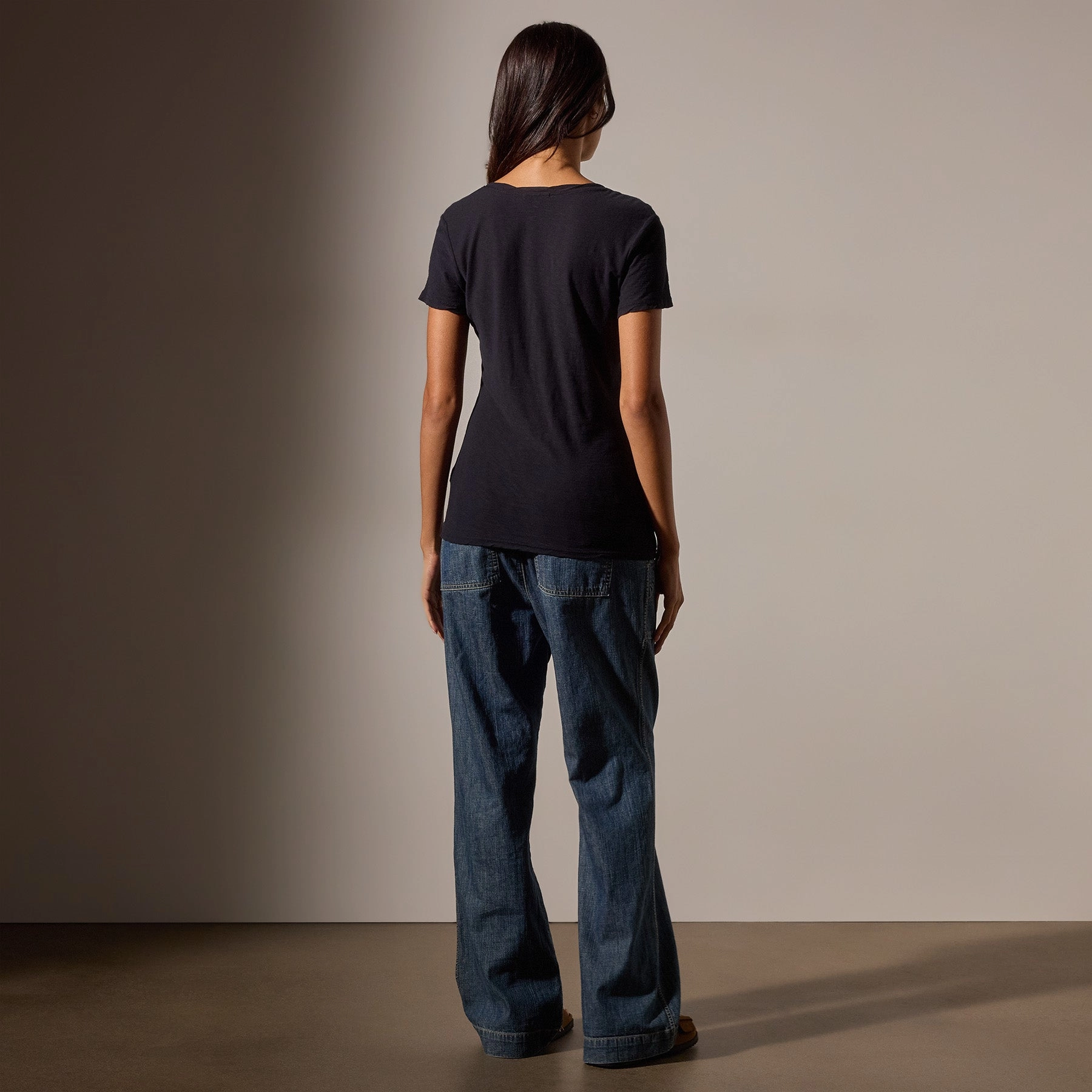Sheer Slub Casual V Neck - Deep