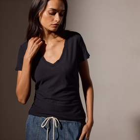 Sheer Slub Casual V Neck - Deep