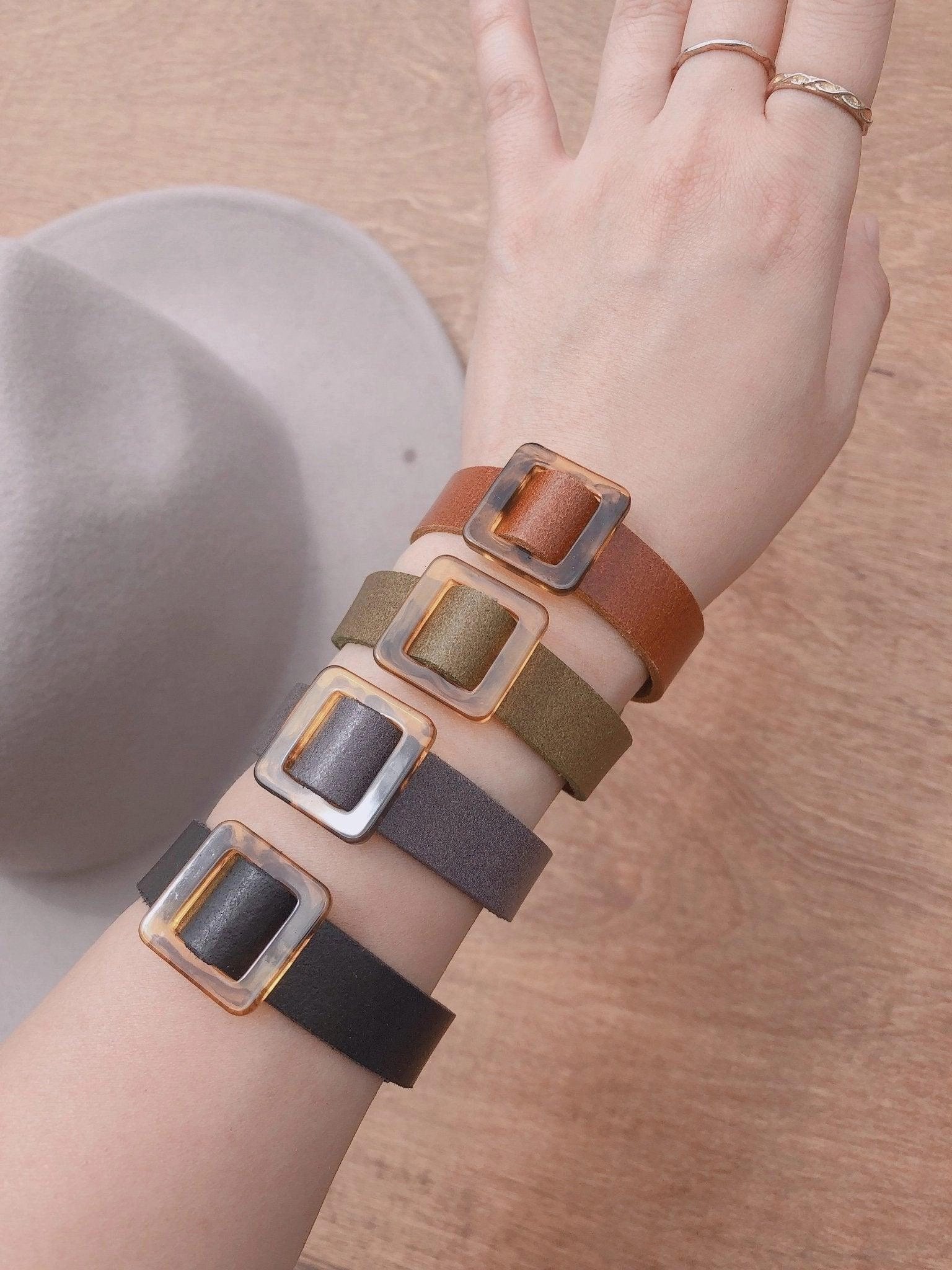 Square Resin Ornament Bracelet  with Snap Closure