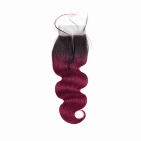 SUPREME 12A  100% Unprocessed Human Hair 4X4 Closure - Body Wave - 1B/Burgundy